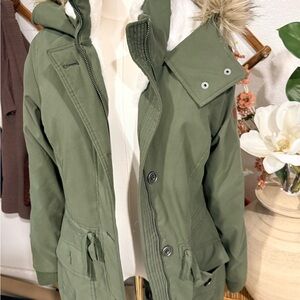 Hollister Olive Utility Jacket with Fur Hood